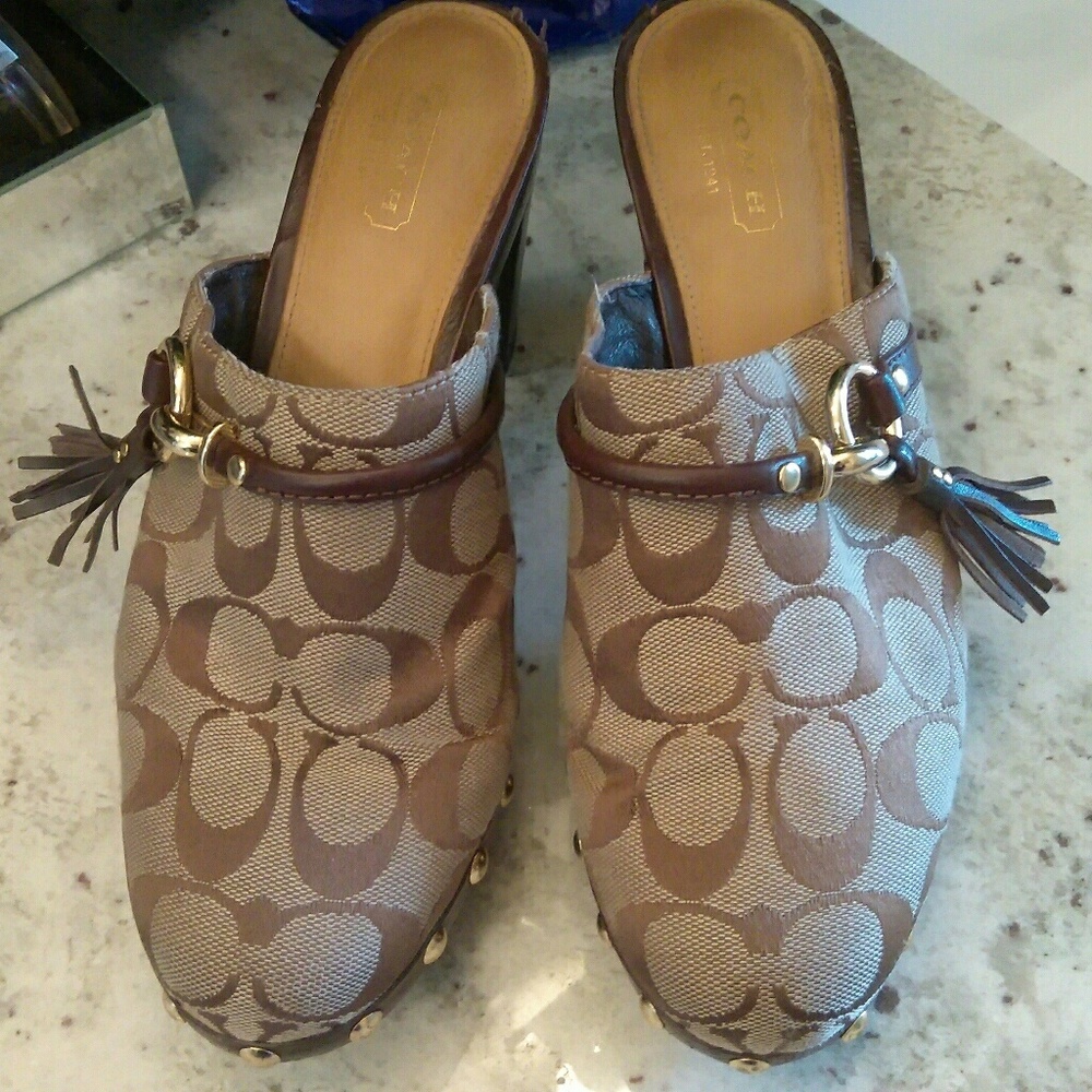 Authentic Coach Monogram Canvas/Leather Clogs